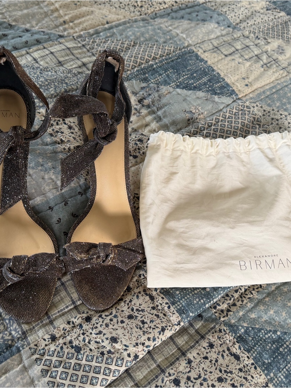 Alexandre Birman Brown Sparkle Tie-Ankle Sandals